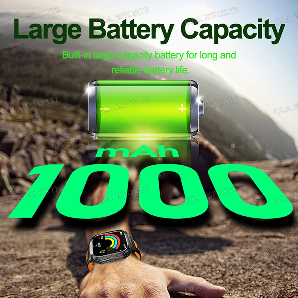 الرجال ساعة ذكية في الهواء الطلق IP68 مقاوم للماء 1000mAh بطارية عالية السعة بلوتوث الموسيقى دعوة Smartwatch 100 + أوضاع رياضية عداد الخطى
