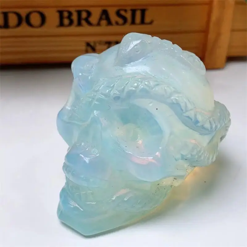 High Quality White Opalite Snake Skull Healing Crystal Carving Fashion Home Decoration Witchcraft Christmas Gift 1pcs