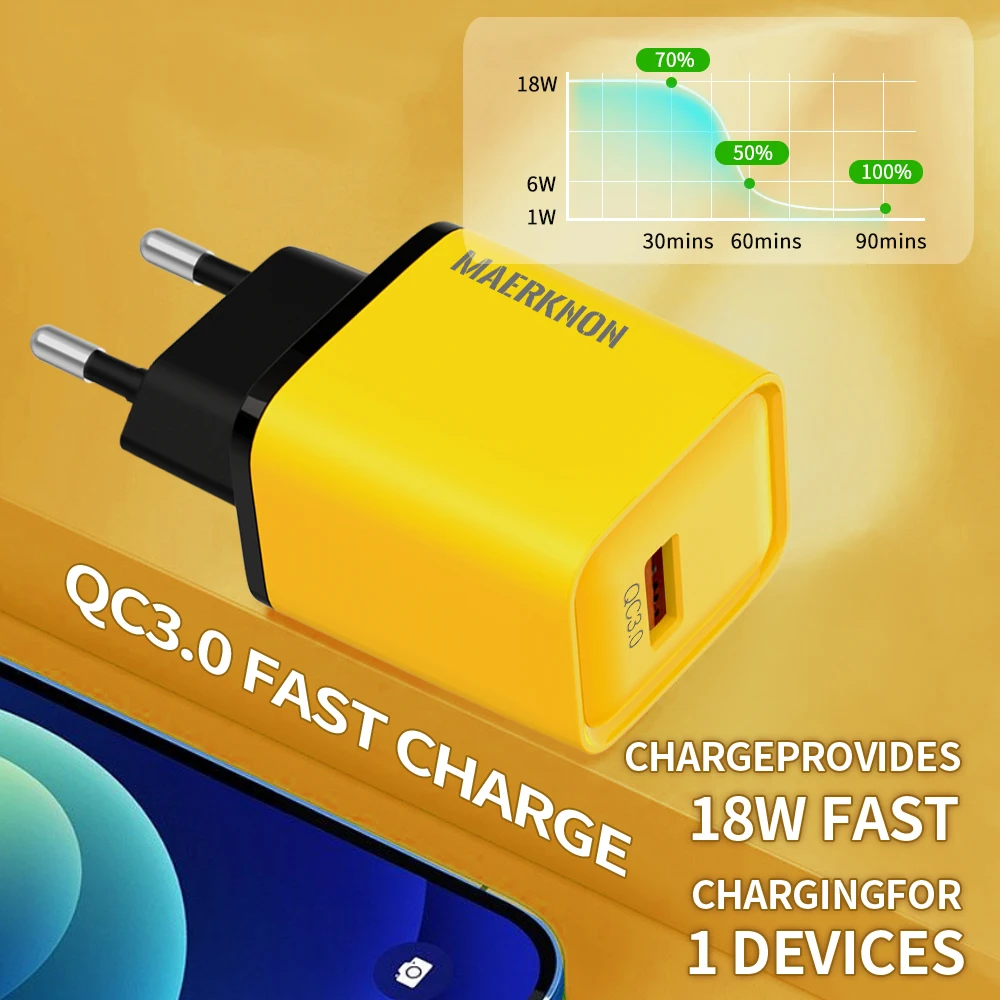 18W USB Charger Fast Charging Quick Charge3.0 For iPhone14 Huawei Samsung Xiaomi 13 Travel Adapter Macbook Mobile Phone Charger