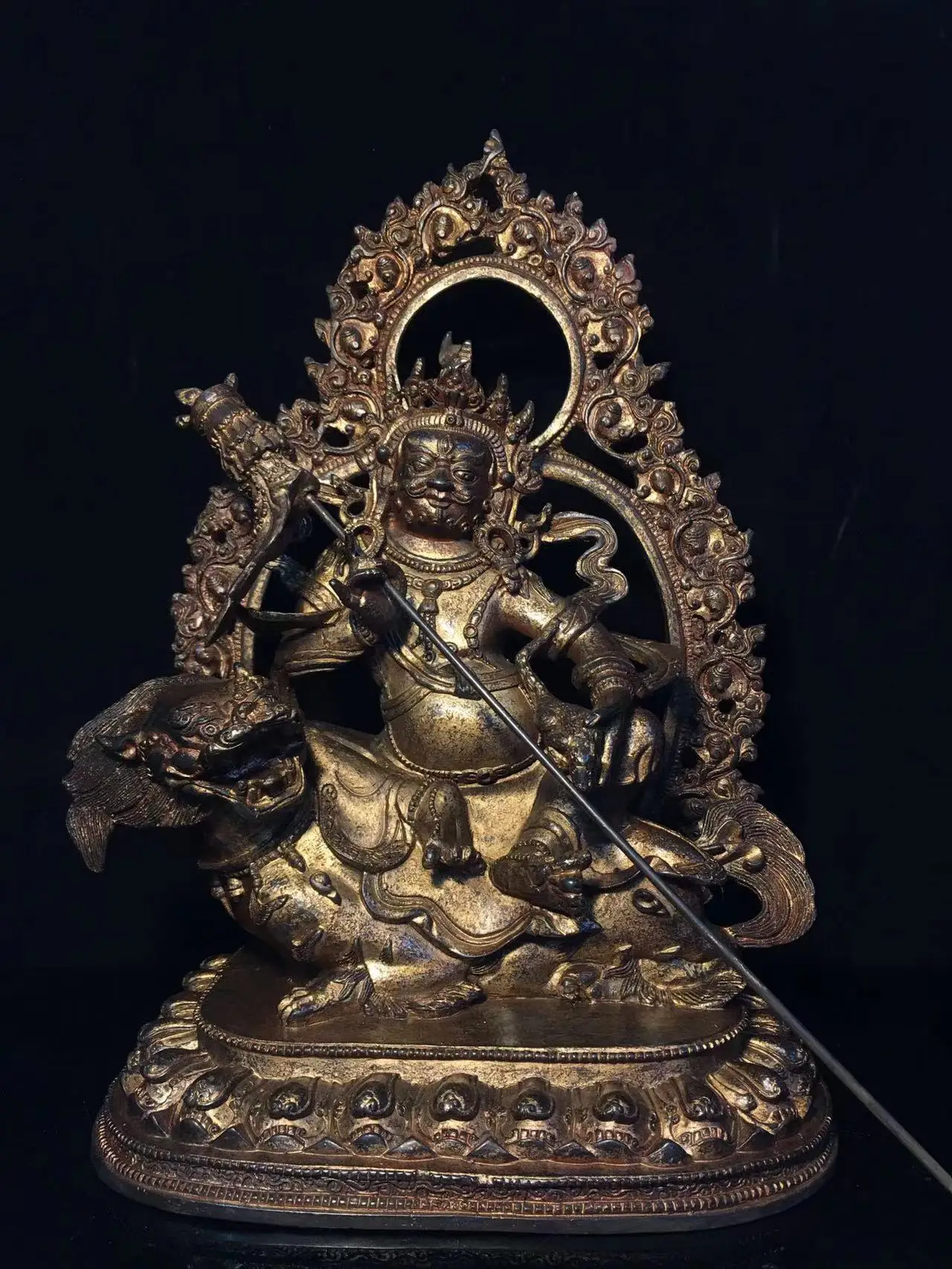 Old Qing Dyansty copper sitting lion Exorcism Buddha statue,Handmade