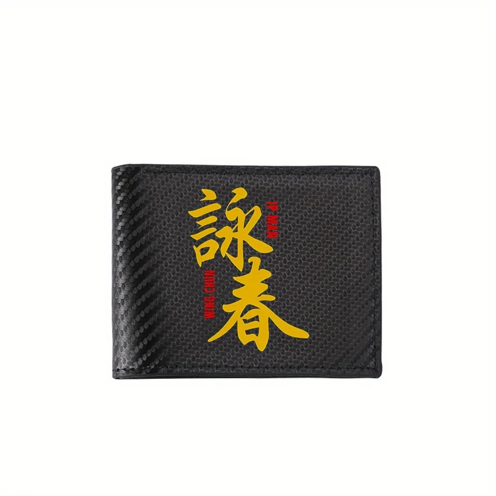 Yellow Chinese characters and text art Men's Wallets Simple Business Modern Stylish Printing Design Gifts For Father Boyfriend C