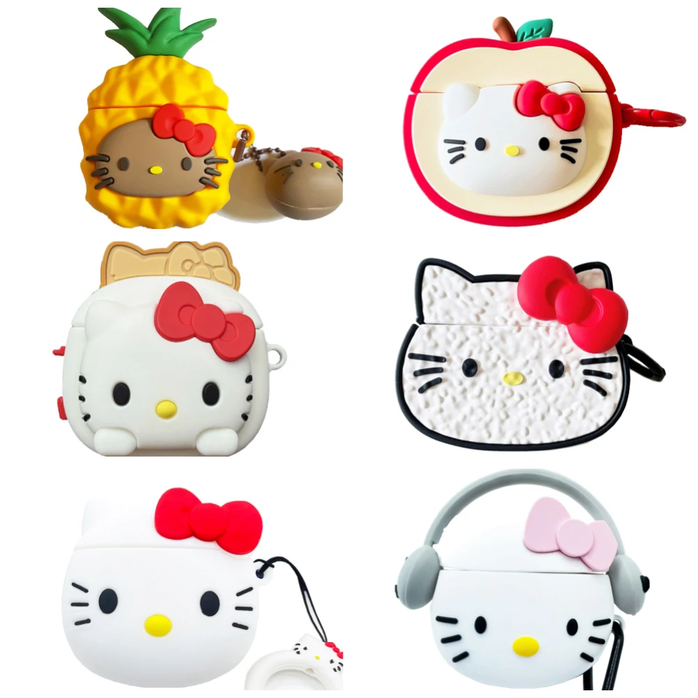 

MINISO Sanrio Lovely Hello Kitty Earphone Cases For Apple Airpods 4/3/2 3D Cute Cartoon Chain Protective Shell For Airpods Pro 2