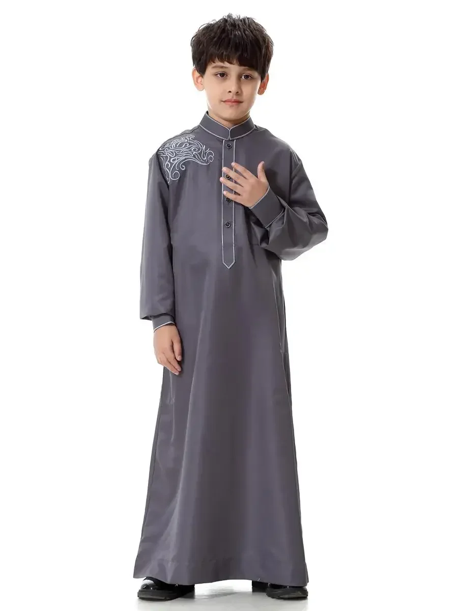 Dubai Arabo Musulmano Bambini Ragazzo Jubba Thobe Abito Turco Ramadan Abbigliamento Islamico Caftano Abaya Indumento di Preghiera Abito Thoub Djellaba