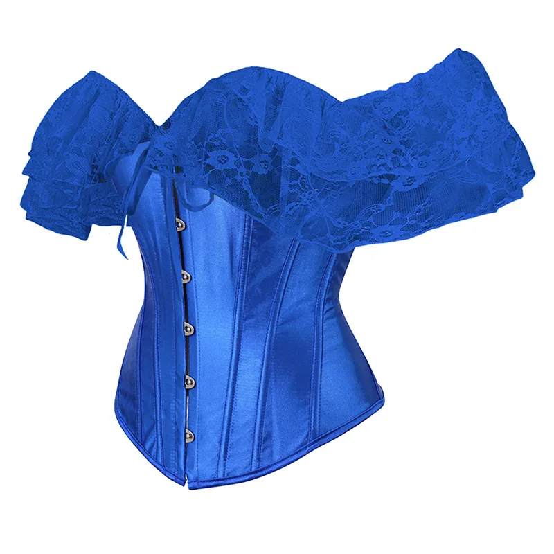 Damen Steampunk Korsett-Top, Gothic Bustier mit Stahlstäben, schulterfrei, Rüschen, Schnürung, sexy Dessous, große Größen, Damenkorsett – Detail 16
