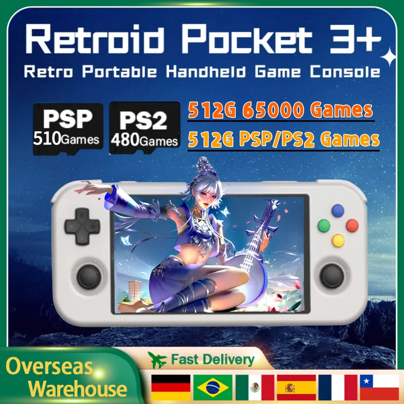 

Retroid Pocket 3 Plus Retro Handheld Game Console Portable 4.7 Inch HD IPS Touch Screen Video Game 512G PS2 PSP Children's Gifts