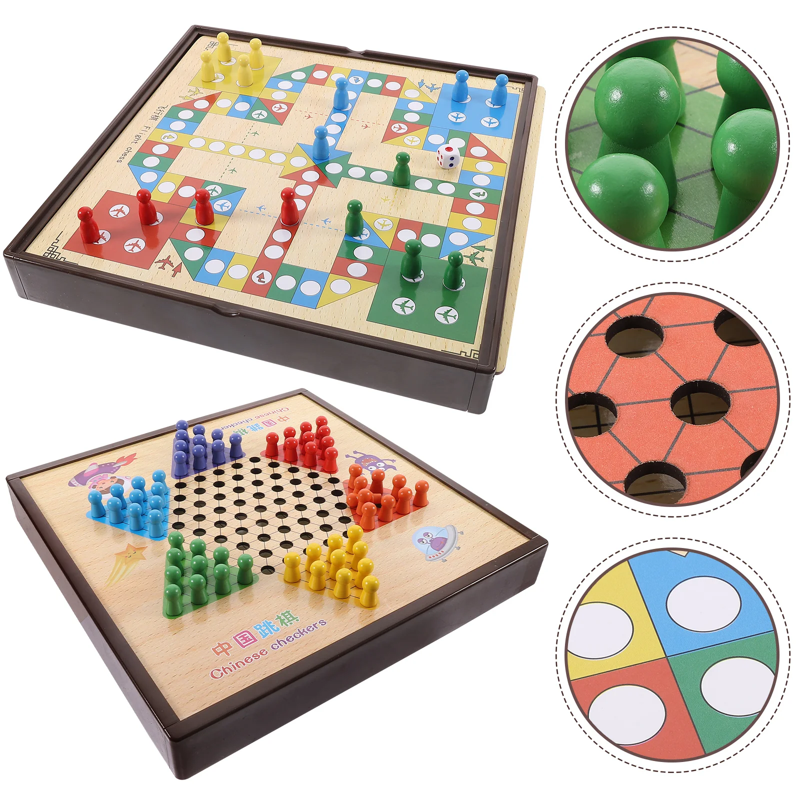 

Multi use Chess Game Set Board Toy for Kids Adults Portable Wooden Flying Ludo Educational Travel Party Desk Smooth Fun