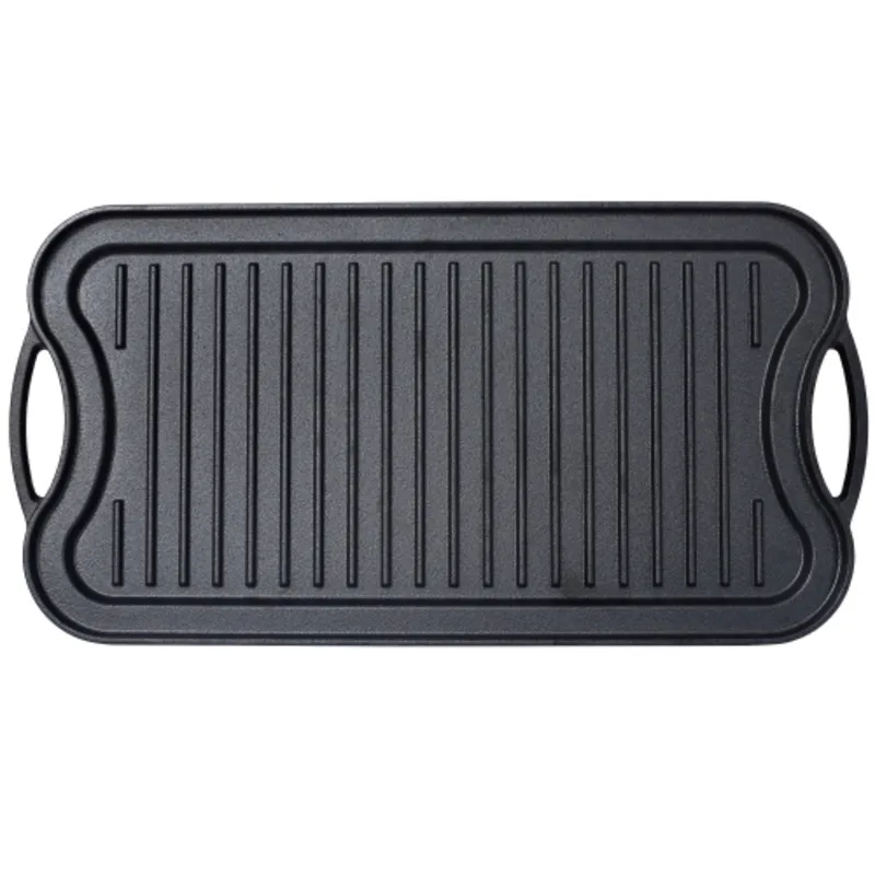 

Pre-seasoned Cast Iron Reversible Rectangular Grill Griddle Black Cast-iron Cookware Features A Dual-sided Reversible Design
