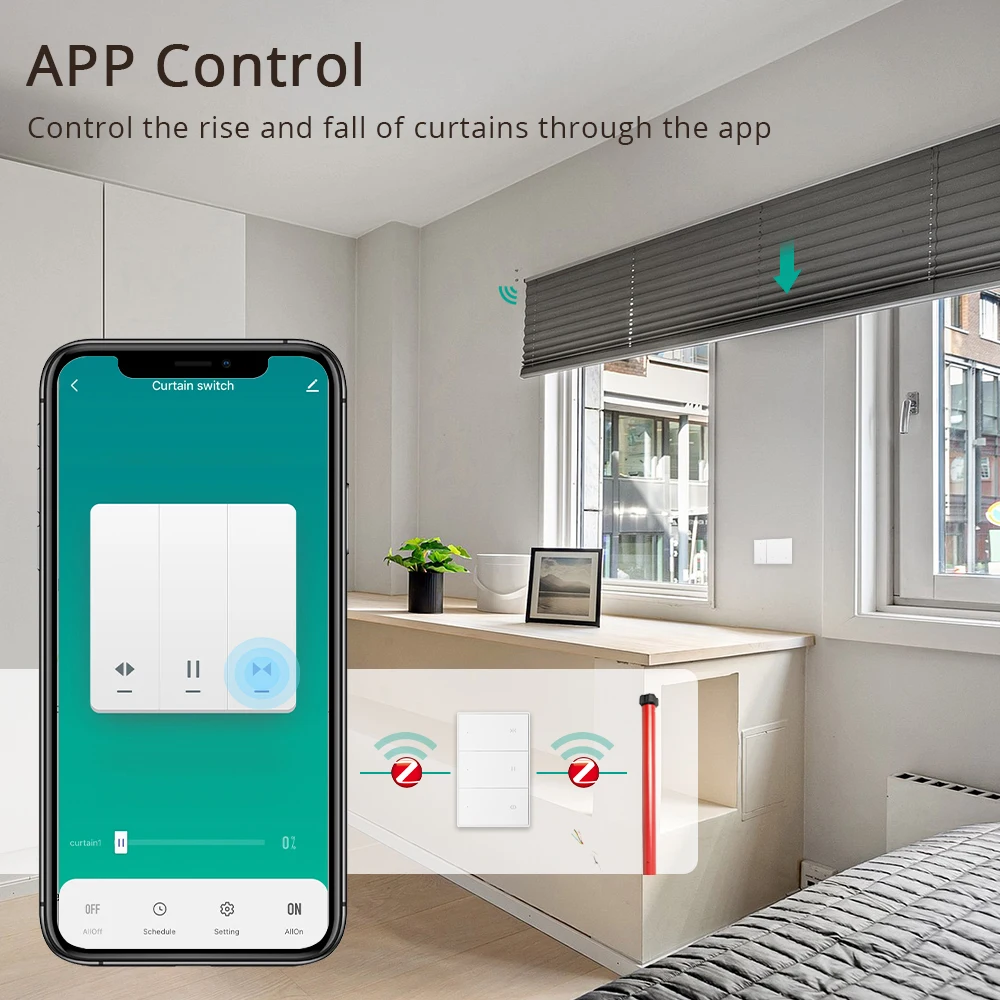 Zemismart Zigbee Tuya Smart Curtain Switch for Electric Roller Shade US Shutter Switch with Percentage Control Alexa Google Home