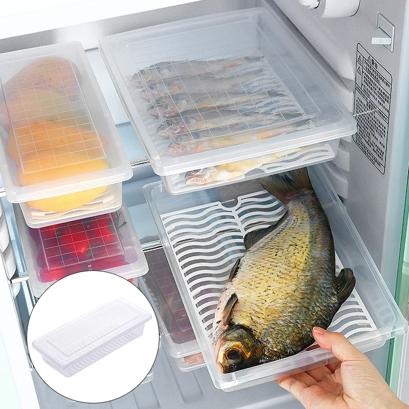 Refrigerador caixa de carne congelada caixa de preservação de alimentos transparente congelar carne vegetal fresco-mantendo recipiente de armazenamento com tampa