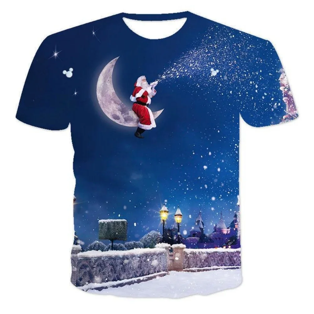 雪だるまサンタクロース3DプリントプラスサイズレディースTシャツクリスマスサマーTシャツファッションボーイズガールズラウンドネックTシャツトップス
