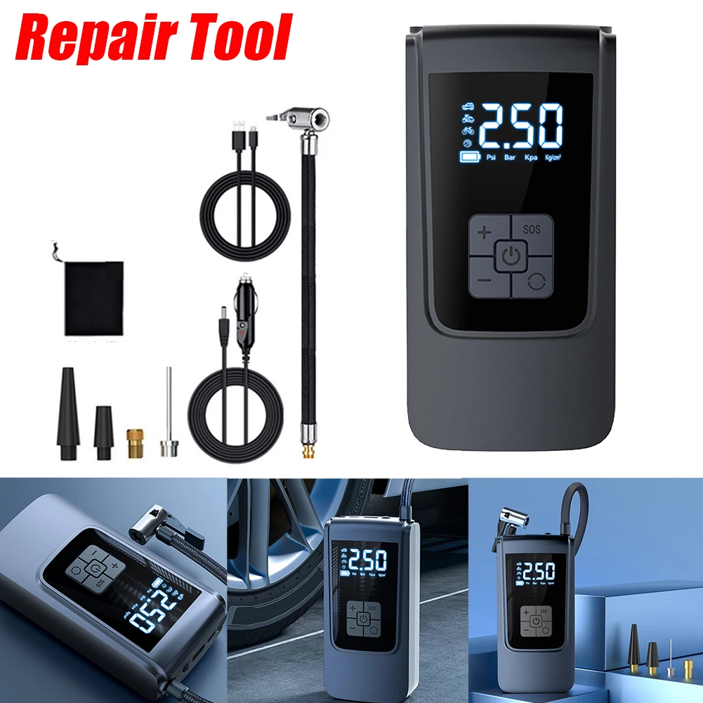 

Автомобильный компрессор 7.4/12В для подкачки шин, 150PSI, умный, с LED-подсветкой, электрический насос 6000мАч для автомобилей, грузовиков, мотоциклов, мячей