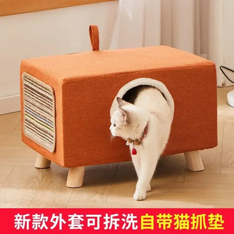 

Solid Wood Ottomans Stools Cat Nest Bench 4 Seasons General Cat House Warm Small Cats and Dogs Semi-enclosed Pet Bed Supplies