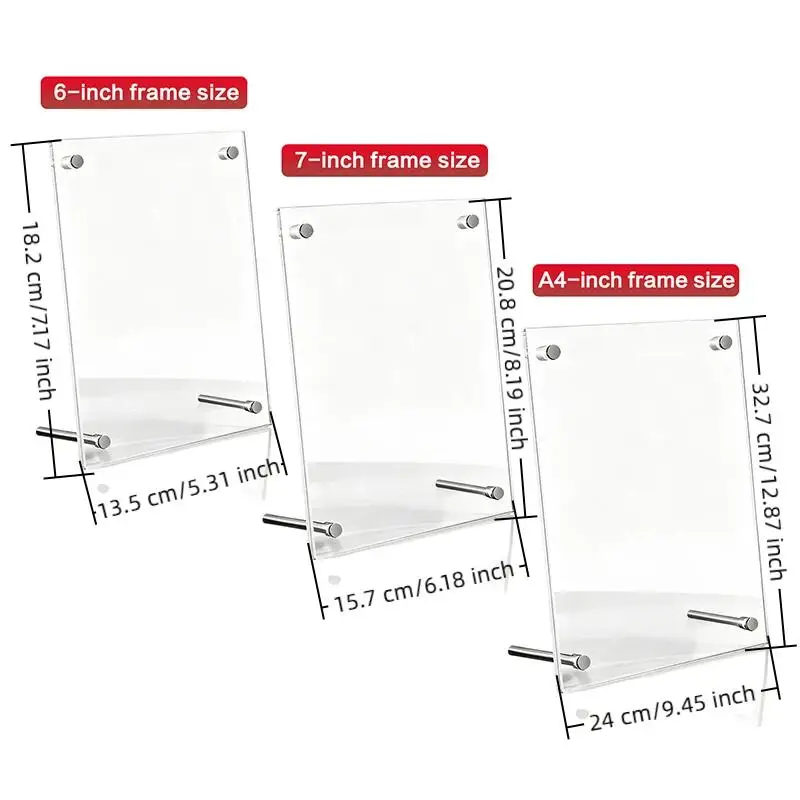 Durable 6-inch 7-inch A4 Acrylic Photo Frames for Postcards and Modern Displays