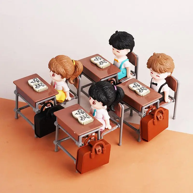 Mini Desk Simulation Schoolbags, 1/12 Scale Vintage Miniature Dollhouse Furniture, 3/6PCS Classroom Backpack Ornaments