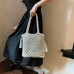 Summer Straw Woven Bag for Women Handbags Handmade Raffia Beach Boho Shoulder Bag Large Tote Bag Tassel Shopping Bag Bolsas 2024