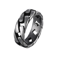 Retro Grey Stainless Steel Ring for Men,7MM Bands Hollow Hard Curb Link Chain Biker Ring,Vintage Jewelry Gifts