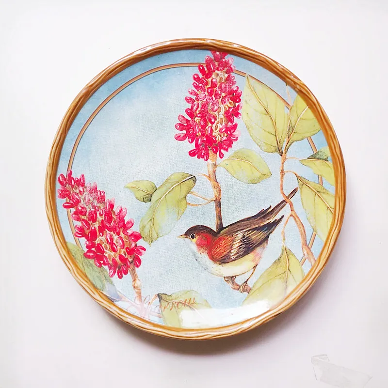 European-style garden flower and bird home creative ceramic western food plate breakfast square plate decorative plate