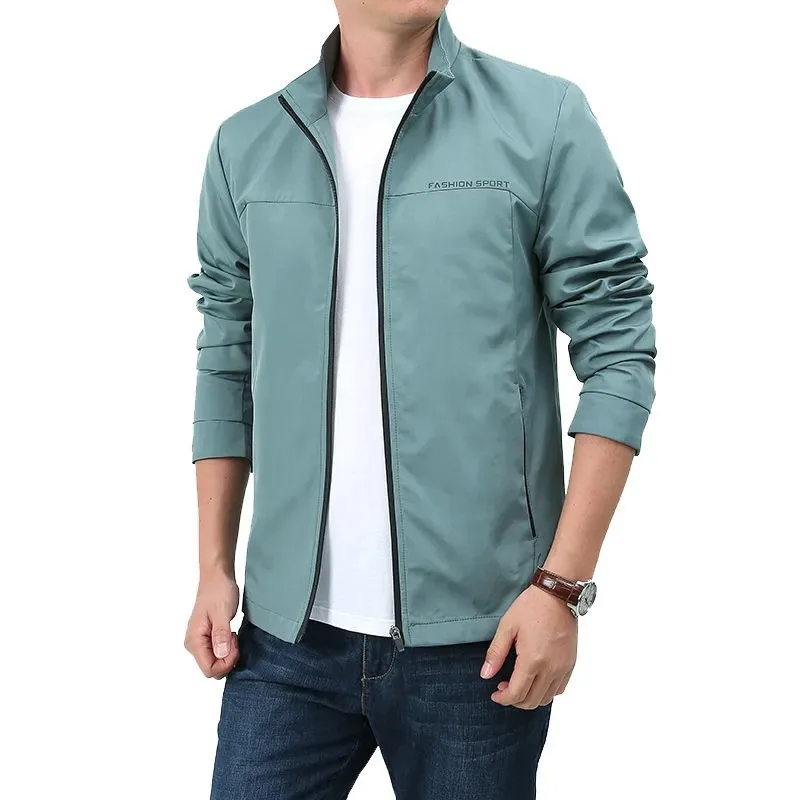 Men's Spring Autumn Stand Collar Jacket Lightweight Sport Casual Solid Color Coat