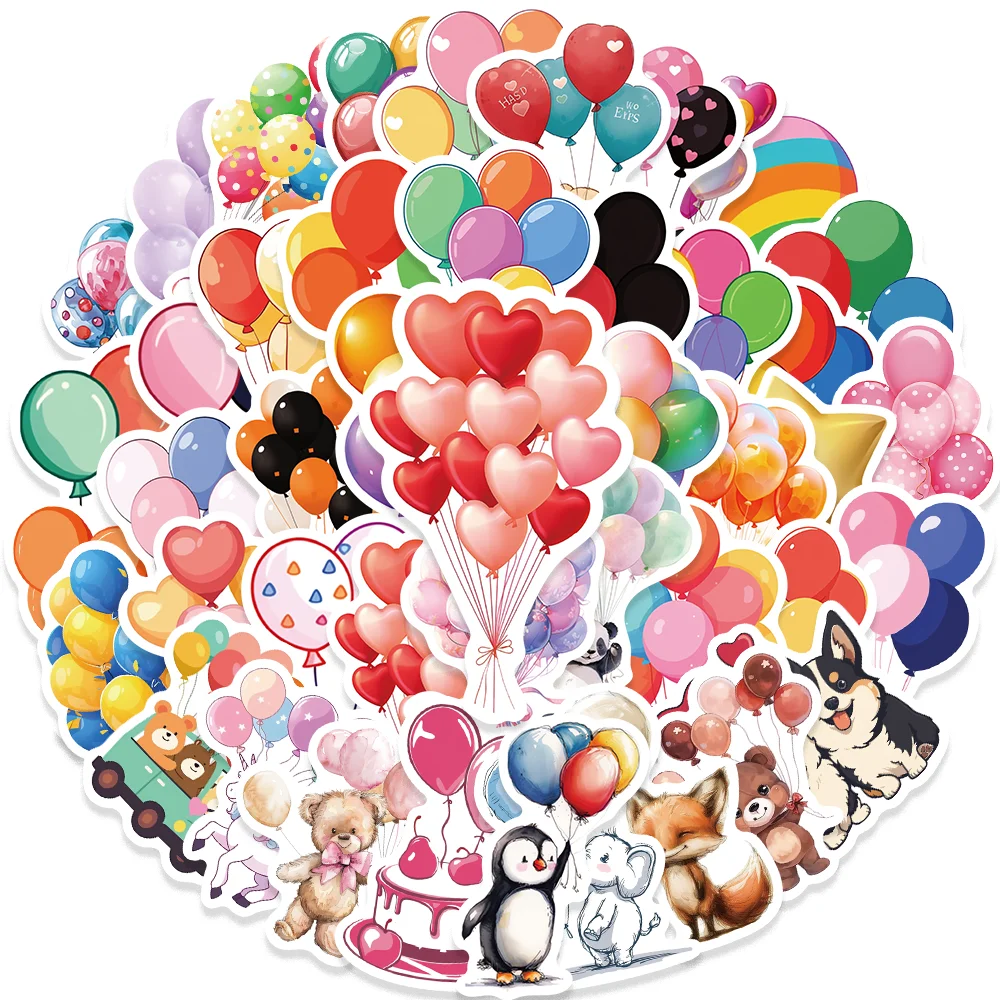 50pcs Holiday balloon Stickers Celebrate Gift Decoration for Wall Envelope Skateboard Laptop Notebook Diary Waterproof Kids Toy