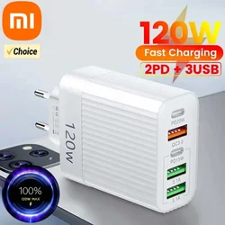 Xiaomi 120W Fast Charging Type C Charger Multi Ports USB Phone Charge Adapter For iPhone Samsung 5 Ports EU US Quick Charger