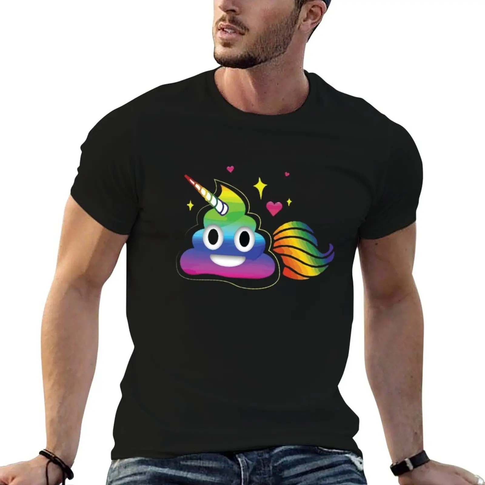 Cute Girl Rainbow Poop T-Shirt Urban Style Casual Short Sleeve Top
