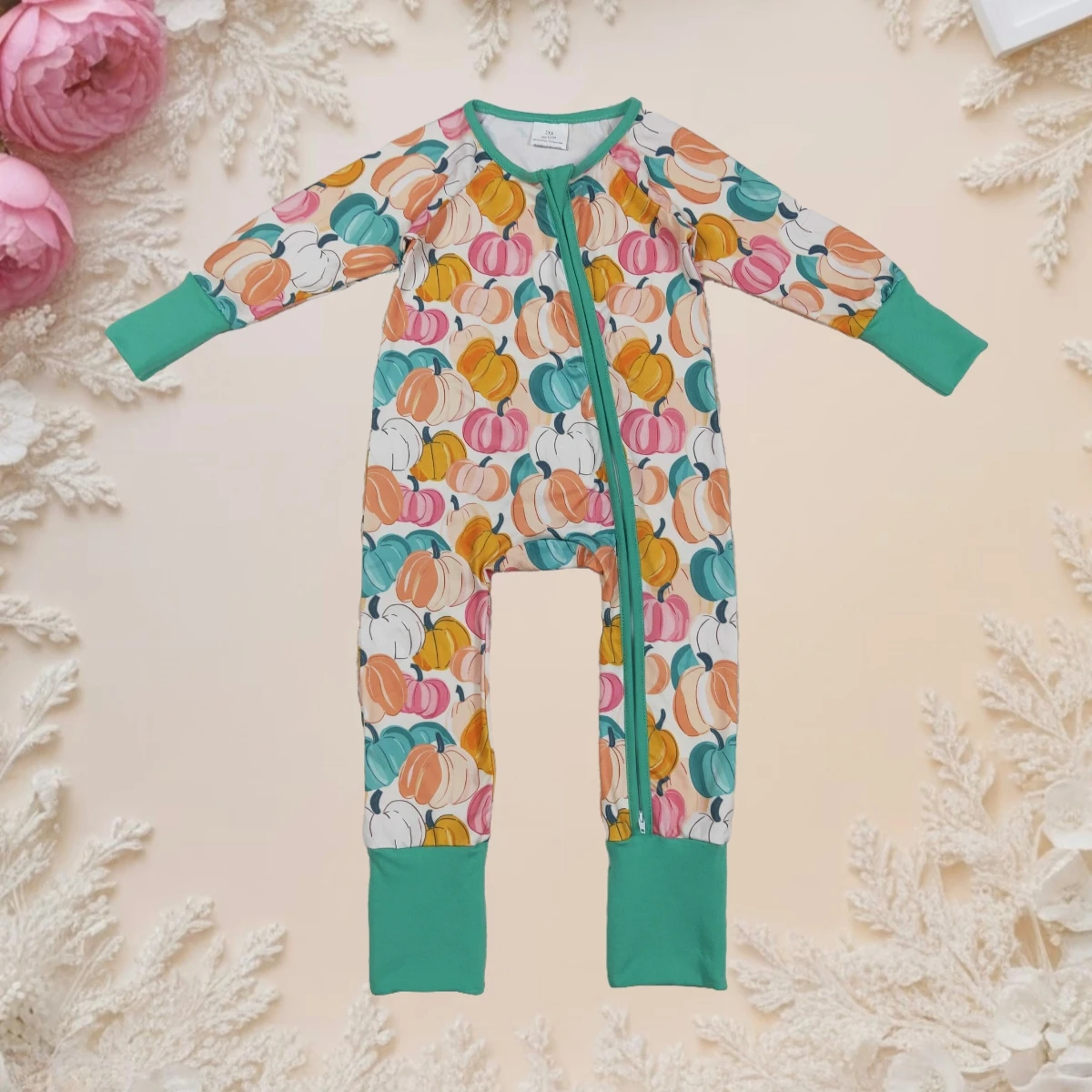 

Baby Boy Pumpkin Print Zipper Sleeper Romper Toddler Long Sleeve One Piece Fall Clothes Soft Cotton Thanksgiving Baby Clothing