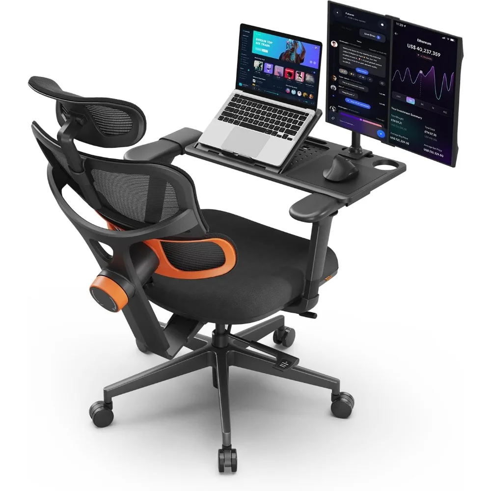 

fully adjustable ergonomic office chair with adaptive lumbar support, 136° tilt feature, and soft 4d armrests
