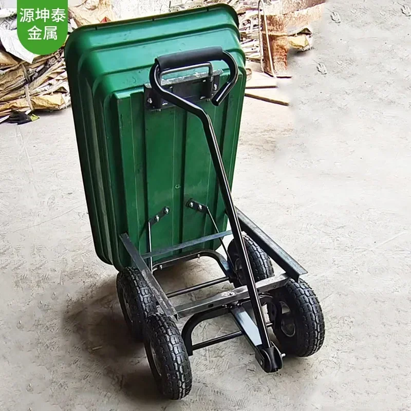 210kg Lawn Garden Handing Tools Utility Cart Farm Wagon Trolleys Plastic Four-wheel Trailer Tipper Small Stall Cargo Carrier