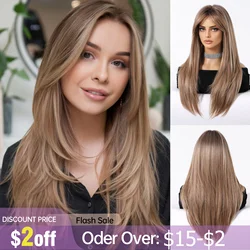 Long Brown Wig with Bangs Long Straight Wig For Women Synthetic Wig Cosplay Party Christmas Wig 24 inches High Temperature Fiber