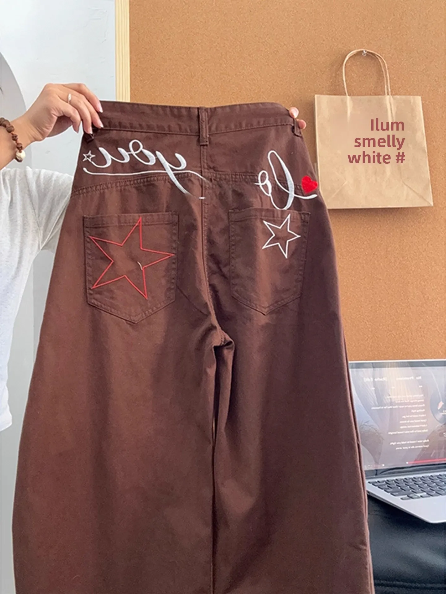 

Мужские брюки с вышивкой в виде звезды, осенние, в американском ретро-стиле, с дизайном «нож», повседневные, широкие, прямого кроя