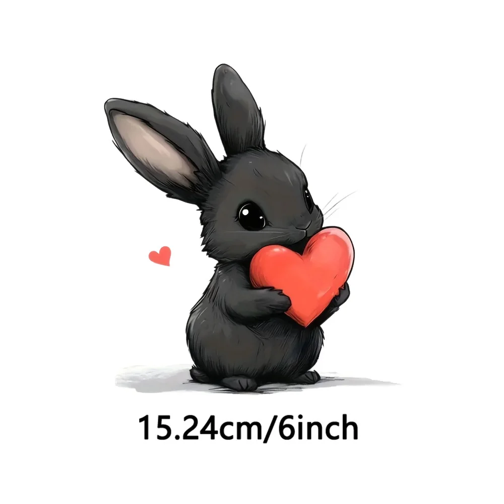 6-Inch Cute Black Bunny with Red Heart Vinyl CarAdorable Rabbit Design - Self-Adhesive Waterproof Decal - Suitable for Cars