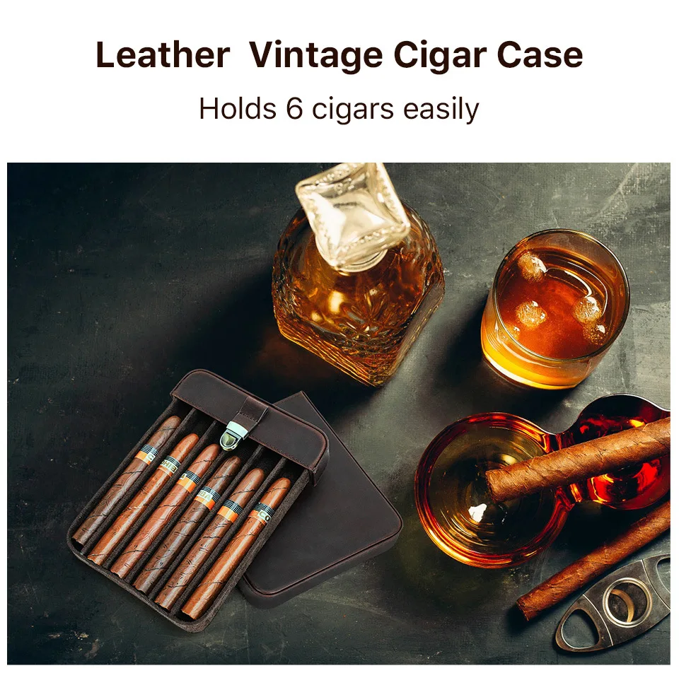 Luxury Genuine Leather Portable Cigar Case Holster Travel Humidor 6 Holder Cigar Storage Bag Outdoor Vintage Cowhide - view 6