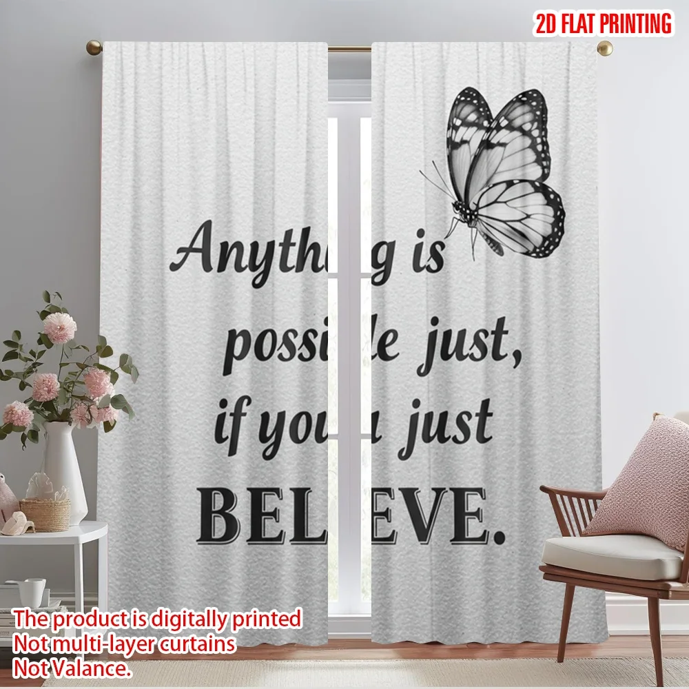 2pcs,2D plane printing Curtain Popular Believe Butterfly Versatile Polyester Fabric (without rod) Gifts Use for Bedroom Living