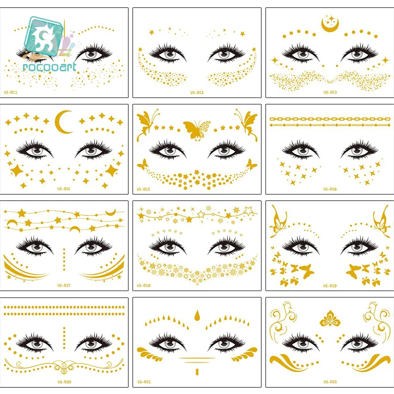 Carnival Makeup Party Body Art Gold Flash Face Waterproof Water Transfer Temporary Tattoo Sticker For Women Girls Fake Tattoos