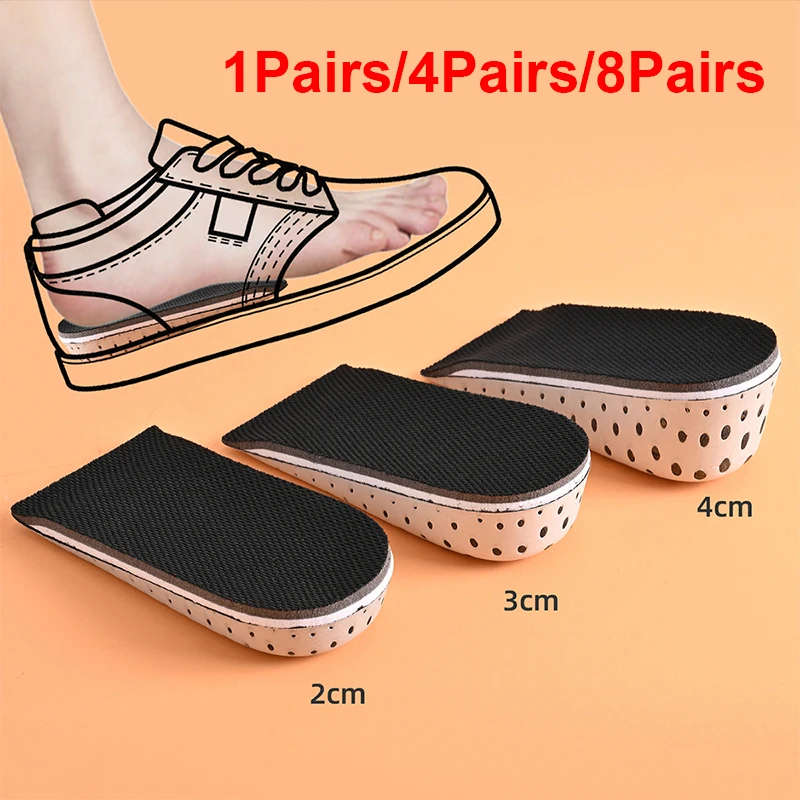 1/4/8Pairs Height Increase Insole Do Not Collapse Half Pad Breathable Memory Foam Heel Lifting Inserts Shoe Lifts Shoe Pads