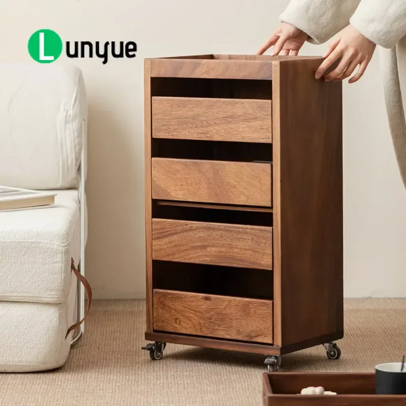 Solid Wood Chest of Drawers with Wheels Removable Large Storage Cabinet for Living Room Bedroom Apartment Durable Furniture