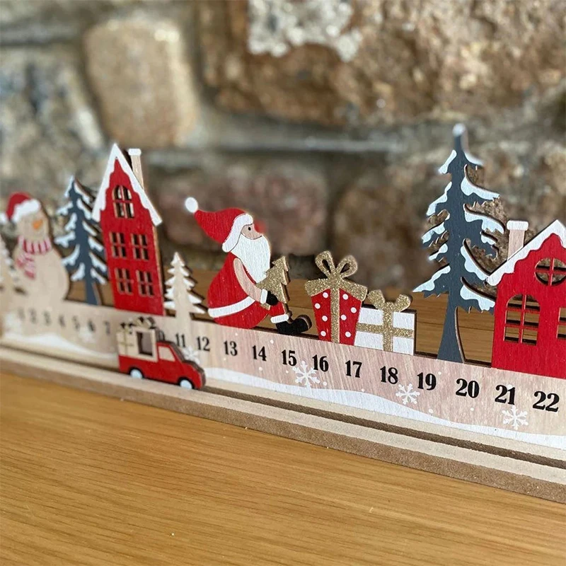 Christmas Advent Calendar Wood Santa Snowman Countdown Desk Decor For Home Office Decoration Holiday Ornament