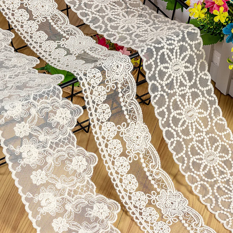 3Yard Embroidery Lace Beige Flower Embroidered Cotton Lace Ribbon DIY Sewing  DIY Craft Supplies Needlework Lace X940