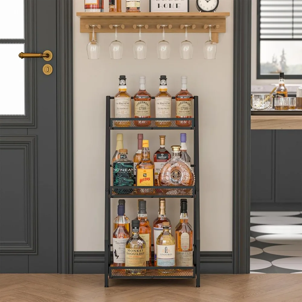 Trapezoid Liquor Stand , Stepped Wine Racks Freestanding Floor ,Versatile Corner Wine Bottle Display Stand