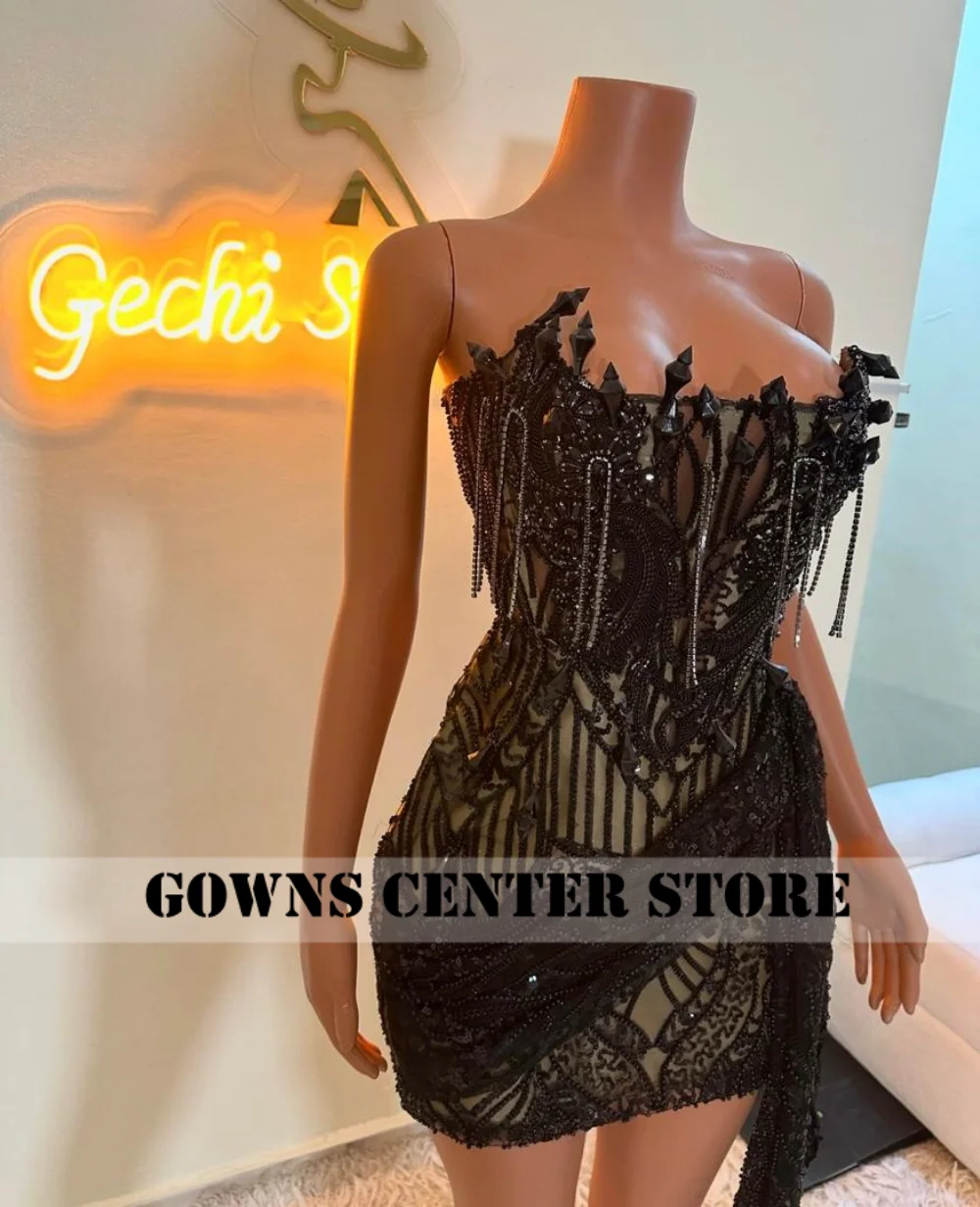 Design Stones Black Aso Ebi Mermaid Prom Dress With Train Pleat African Evening Party Gowns Luxury Dresses Women Customized