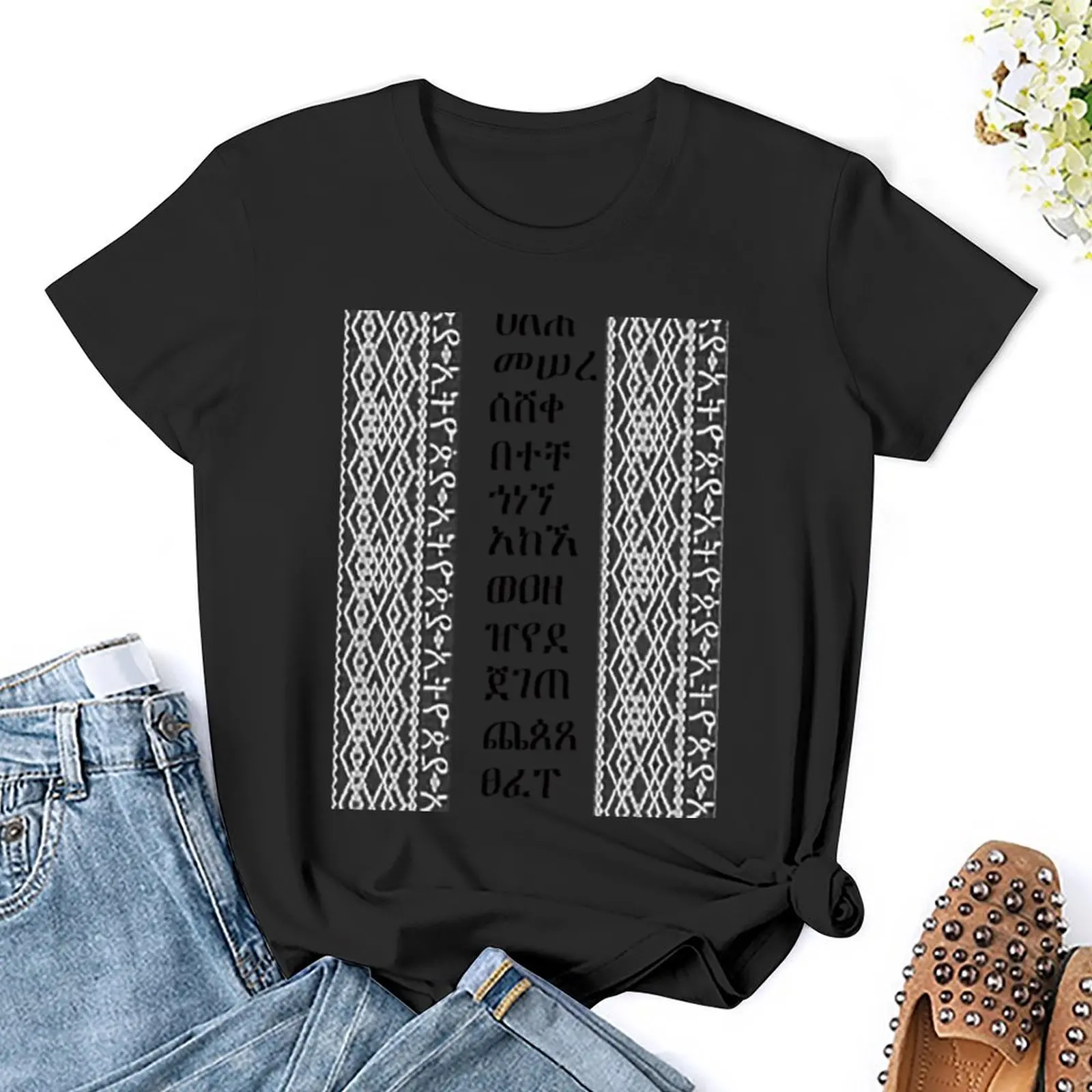 Amharic Alphabet T-Shirt Animal Print Shirt für Mädchen Kurzarm T-Shirt Anime Kleidung weiße T-Shirts für Frauen