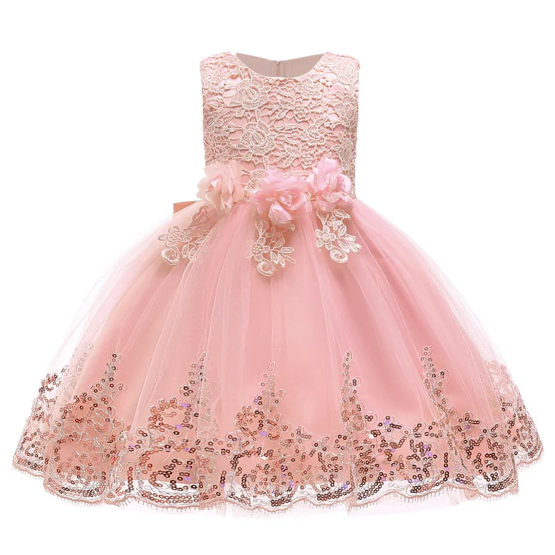 Children Girls Princess Dress Beads Bow Baby Girls Christmas Party Dress Floral Ceremony Elegant Girls Costume Ball Gown