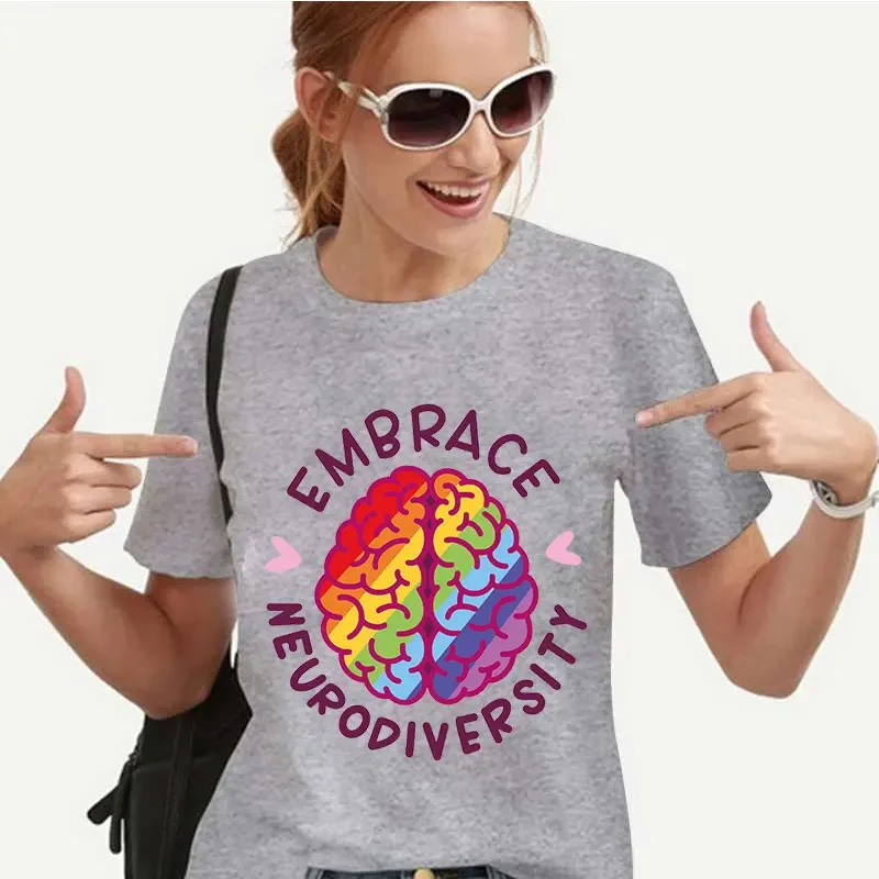 Autism Awareness T-Shirt for Women Summer Short Sleeve Tees Neurodiversity Y2k Graphic Tops Female Clothing Oversized Tshirt