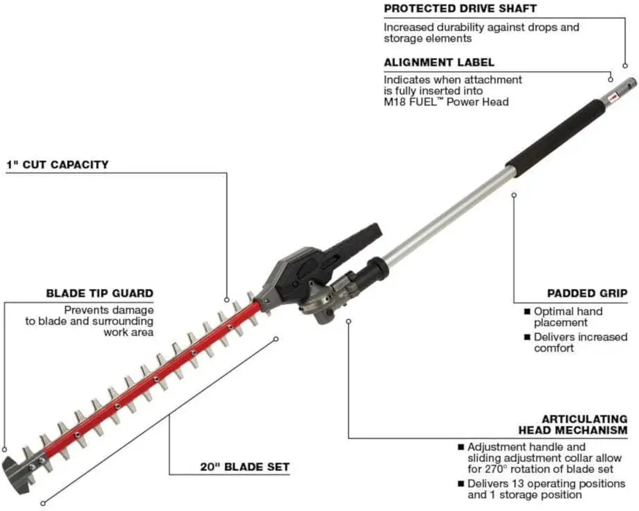 Hedge Trimmer Attachment 49-16-2719 Fits Milwaukee M18 Fuel 18V 20-Inch Quik-Lok Attachment System