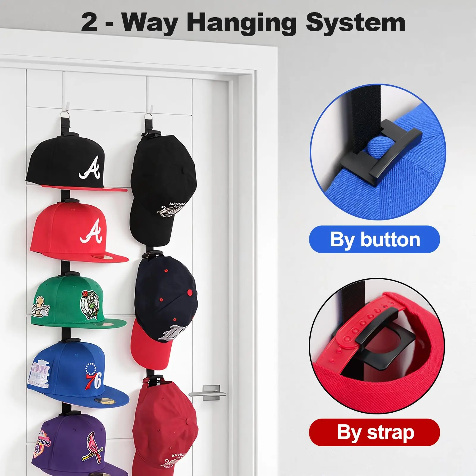 

Hat Rack for Door Two-Way Hanging Caps with Display Hooks and Hanger Hat Organizer for Baseball Caps Over the Door Hat Storage