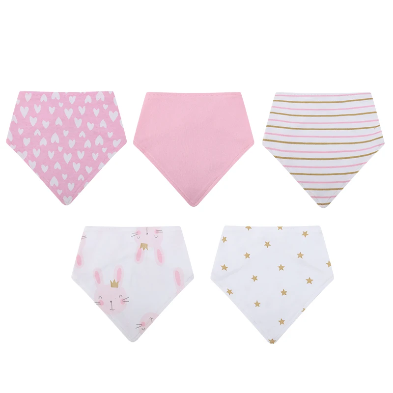 Kiddiezoom 5Pcs/Lot Baby Boy Girl Bibs Triangle Scarf Cotton Infant Bandana Newborn Feeding Saliva Towel