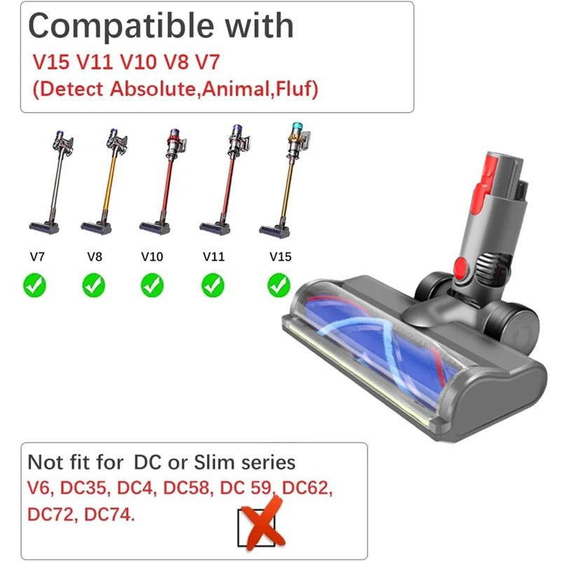 AT28-Para Dyson V7 V8 V10 V11 V15 Acessório de vácuo Escova de cabeça de motor de liberação rápida com luzes LED contra poeira com bloqueio de interruptor