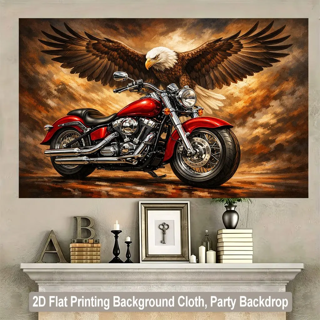 Eagle & Red Motorcycle Tapestry, Biker Art Wall Hanging, Retro American Style Living Room Bedroom Decor for Men