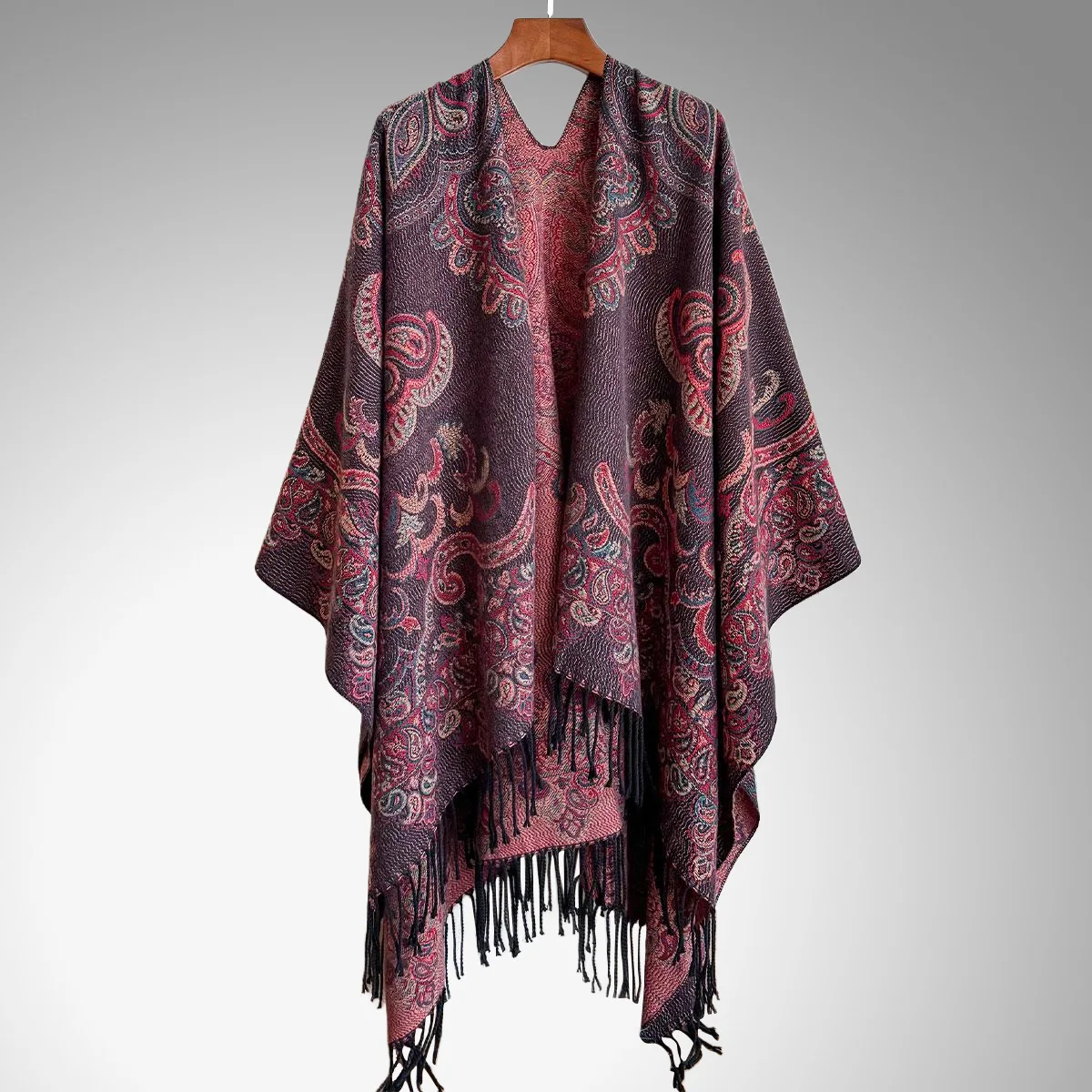 2025 automne/hiver commerce extérieur ethnique vent Jacquard cachemire gland Wrap Cardigan nouveau foulard pour femmes Wrap Poncho