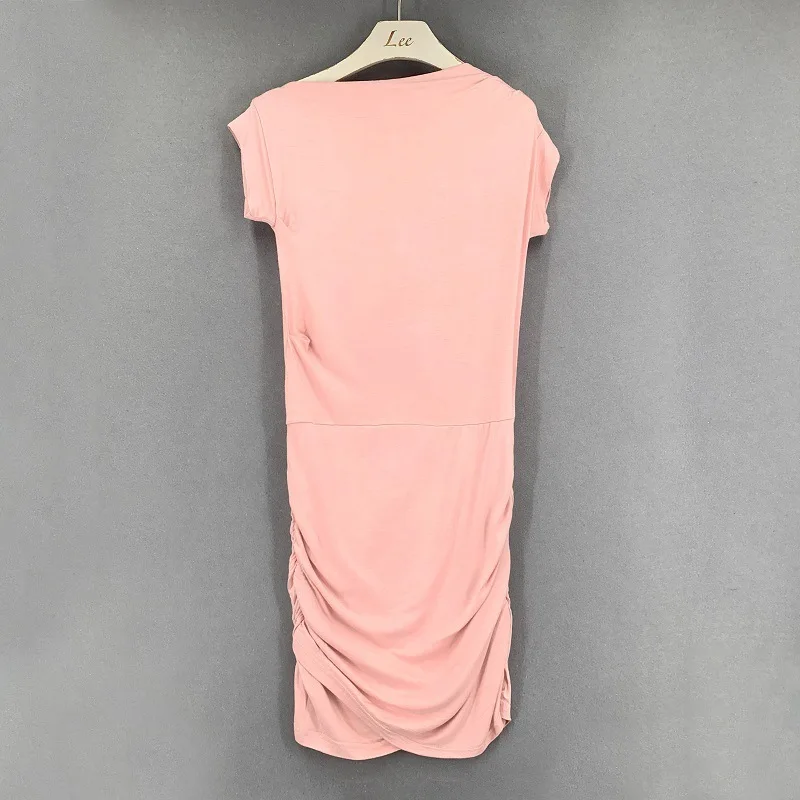 Robe t-shirt rose à manches courtes pour femmes, style coréen, été, irrégulier, Y-Sweet nickel é, élégant, hanche mince, V616